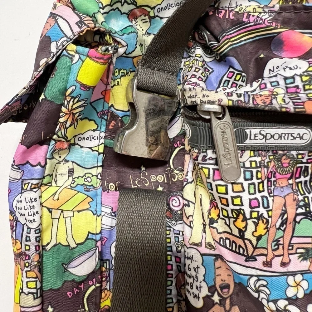LeSportSac Vintage 90s Y2K RARE Amy Davis Hawaii Island Print Nylon Backpack